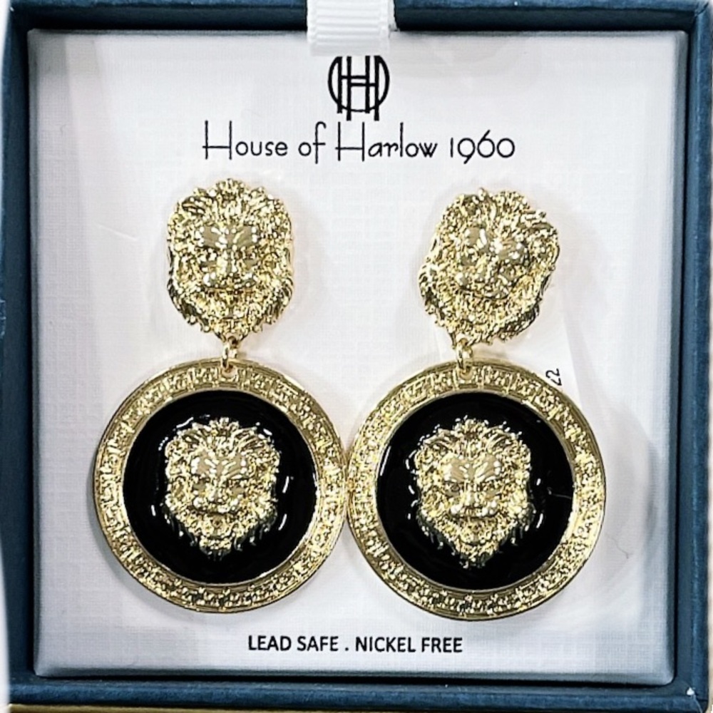 NWT ⚜️🖤⚜️ House Of Harlow 1960 Lion Head Statement Drop Earrings